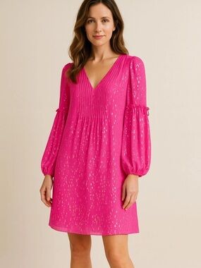 Lilly Pulitzer Cleme Pink Palm V-Neck  Silk Metallic Chiffon Women's sz 8 NWT